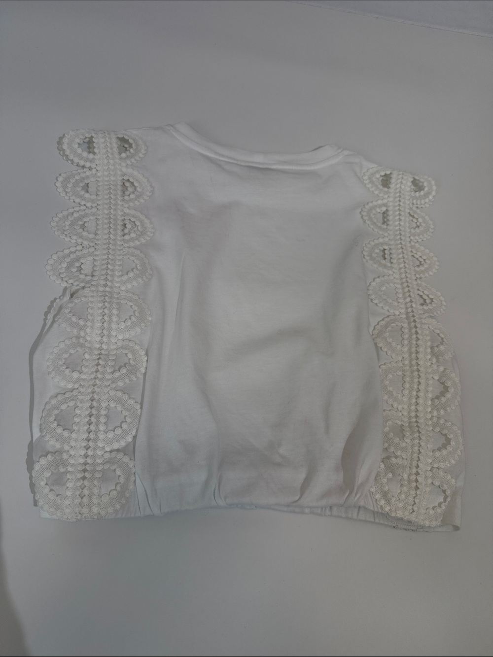 SANDRO White Embroidered Lace White Cropped Tee S - Picture 6 of 8